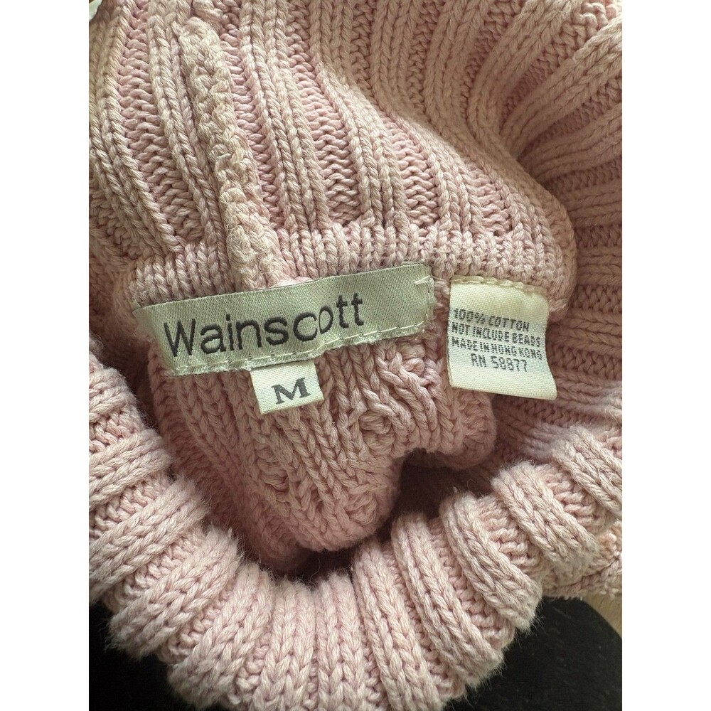 Vintage Wainscott Sweater Womens M Pink Cable Knit Beaded Sequin Turtleneck - Picture 5 of 7